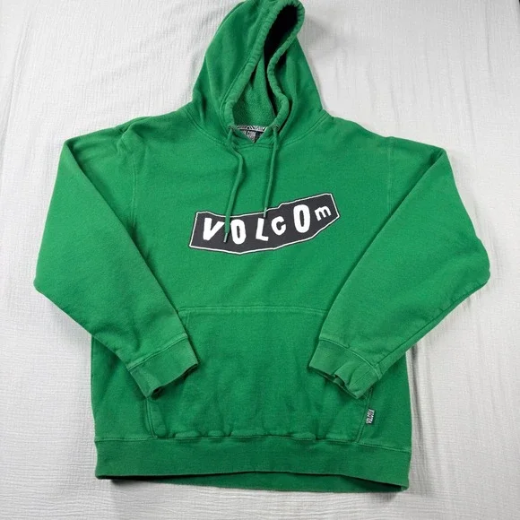 Vtg Y2K Volcom Mens Hoodie Sweatshirt Size Large L/G Green Graphic Pullover 00s